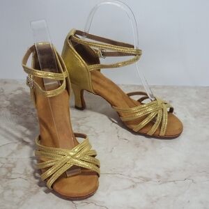 Elegant Gold Strappy Ballroom Heels Size 37